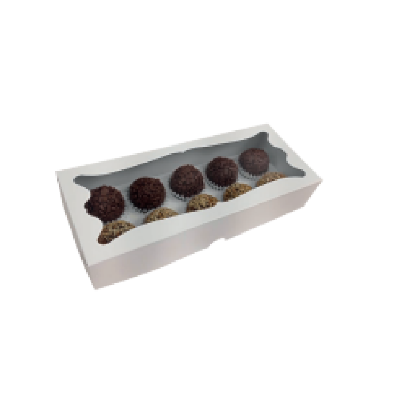 Caixa para 10 Doces Branca com Berço e Visor - 10und Caixa para 10 Doces Branca com Berço e Visor - 10und