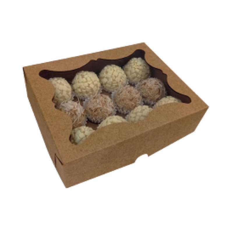 Caixa para 12 Doces Kraft com Berço e Visor - 10und Caixa para 12 Doces Kraft com Berço e Visor - 10und