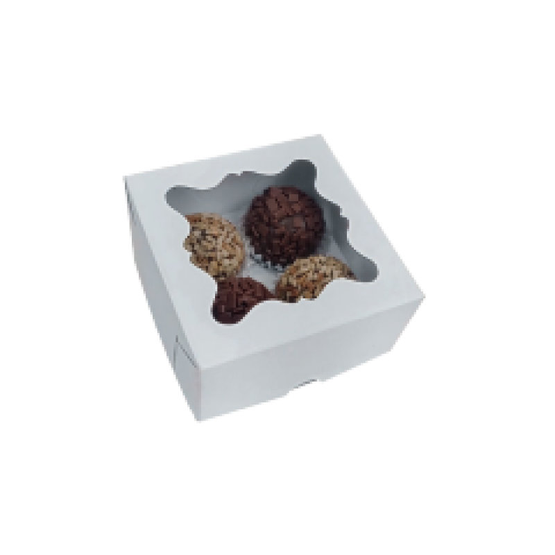 Caixa para 04 Doces Branca com Berço e Visor - 10und Caixa para 04 Doces Branca com Berço e Visor - 10und