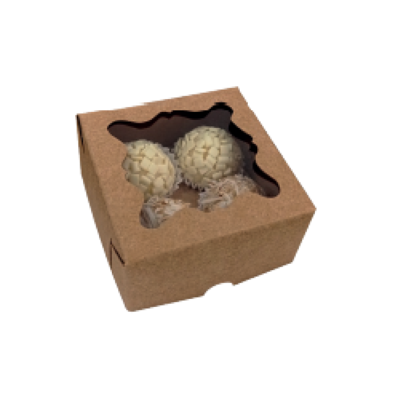 Caixa para 04 Doces Kraft com Berço e Visor - 10und Caixa para 04 Doces Kraft com Berço e Visor - 10und