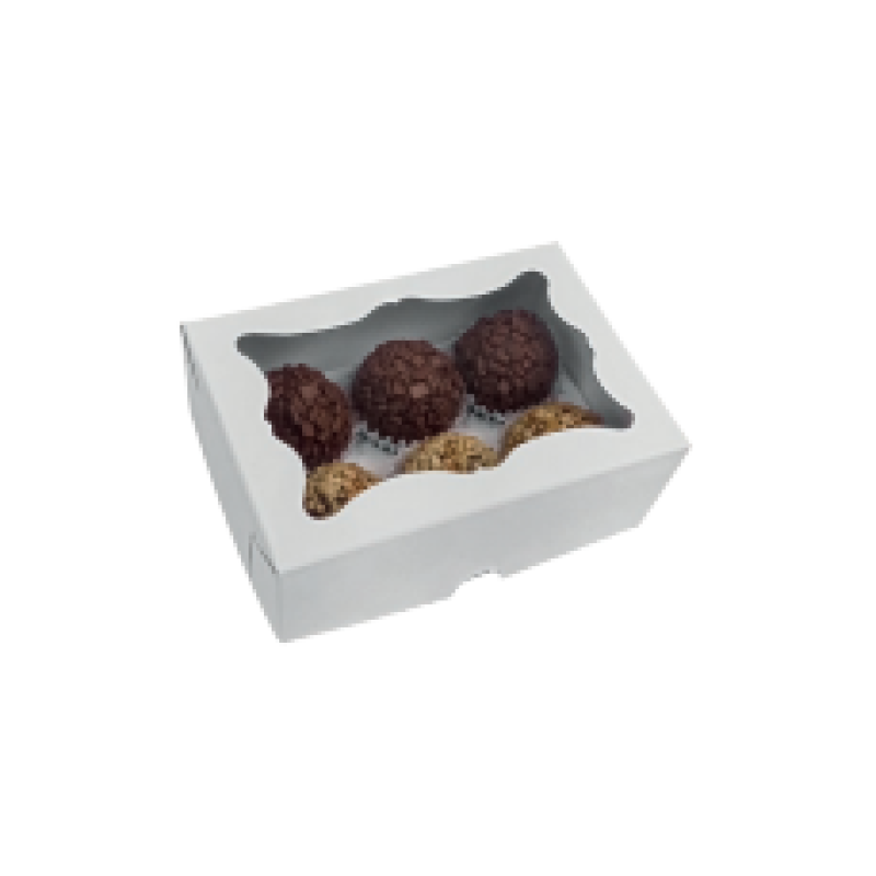 Caixa para 06 Doces Branca com Berço e Visor - 10und Caixa para 06 Doces Branca com Berço e Visor - 10und