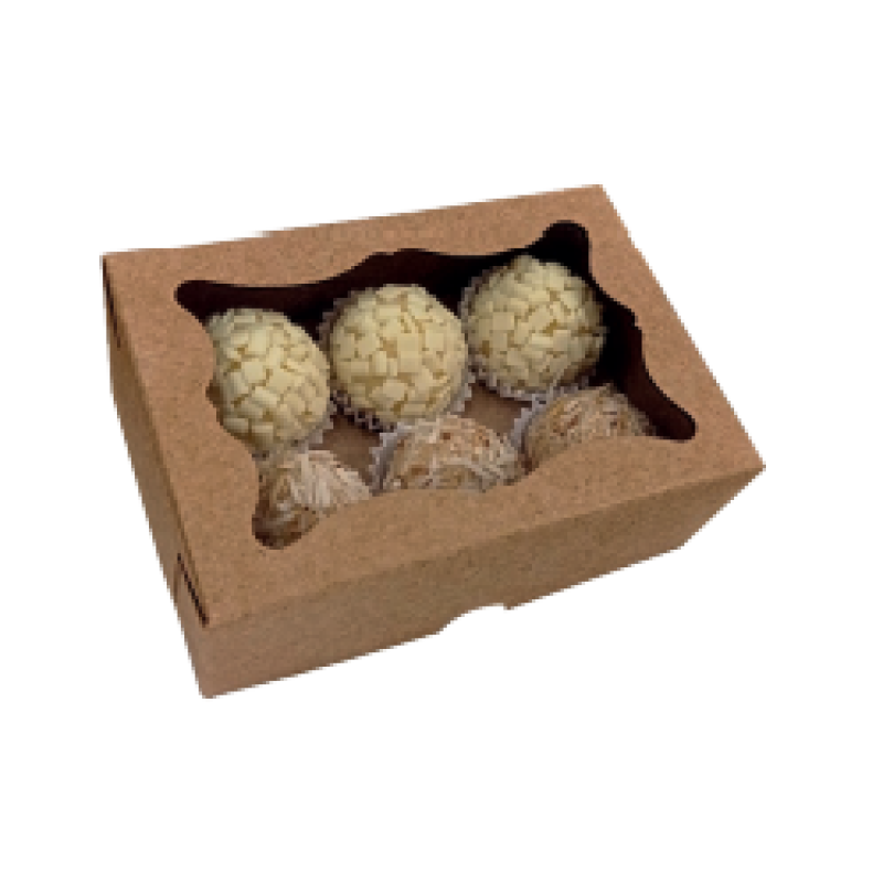 Caixa para 06 Doces Kraft com Berço e Visor - 10und Caixa para 06 Doces Kraft com Berço e Visor - 10und