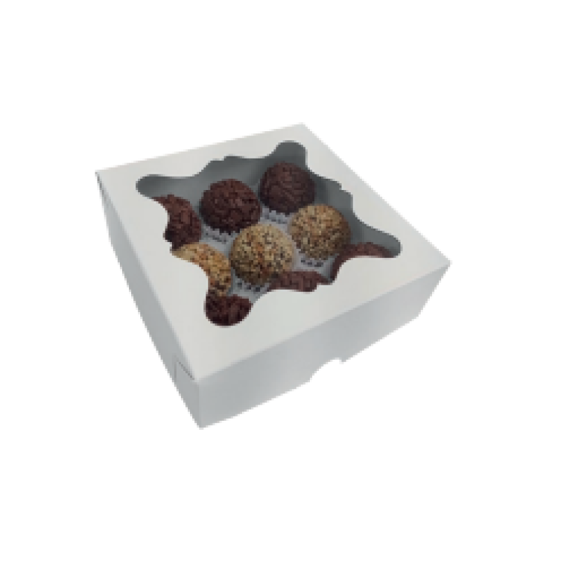 Caixa para 09 Doces Branca com Berço e Visor - 10und Caixa para 09 Doces Branca com Berço e Visor - 10und