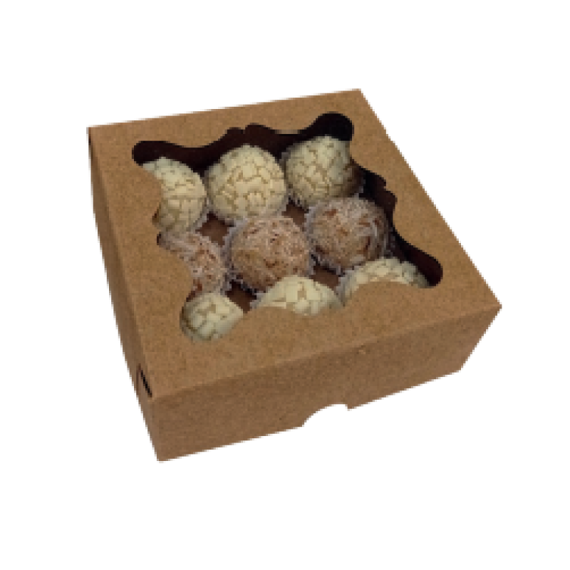 Caixa para 09 Doces Kraft com Berço e Visor - 10und Caixa para 09 Doces Kraft com Berço e Visor - 10und