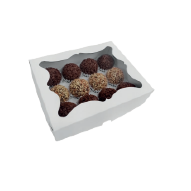 Caixa para 12 Doces Branca com Berço e Visor - 10und Caixa para 12 Doces Branca com Berço e Visor - 10und