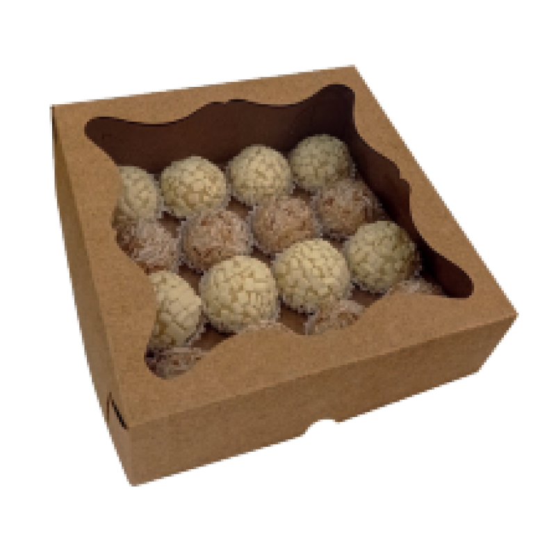 Caixa para 16 Doces Kraft com Berço e Visor - 10und Caixa para 16 Doces Kraft com Berço e Visor - 10und