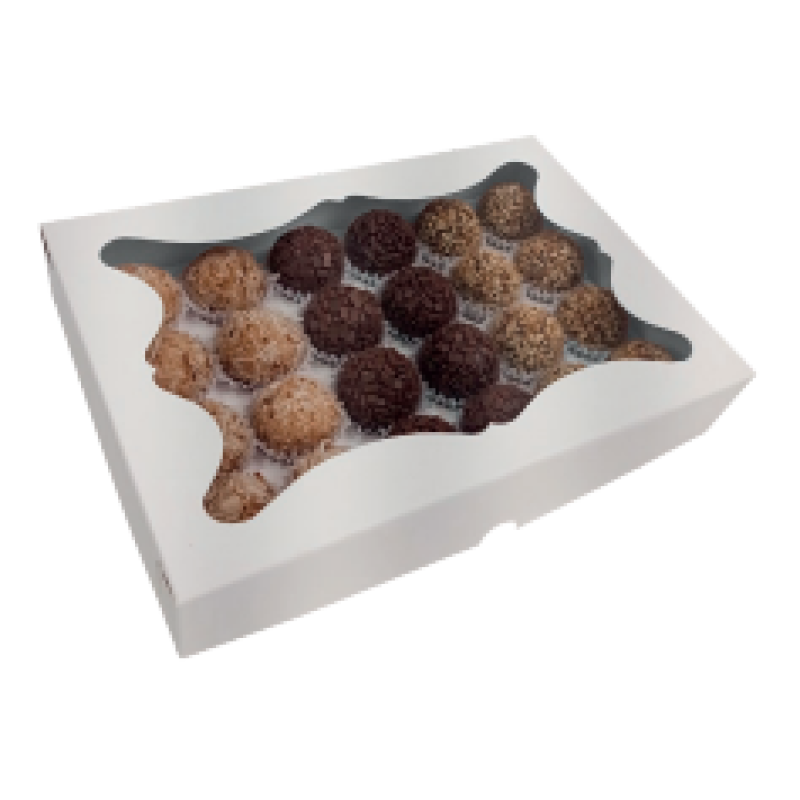 Caixa para 24 Doces Branca com Berço e Visor - 10und Caixa para 24 Doces Branca com Berço e Visor - 10und