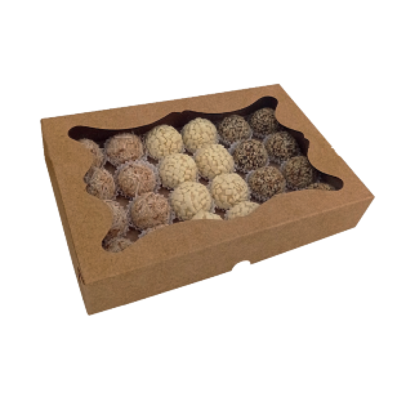 Caixa para 24 Doces Kraft com Berço e Visor - 10und Caixa para 24 Doces Kraft com Berço e Visor - 10und