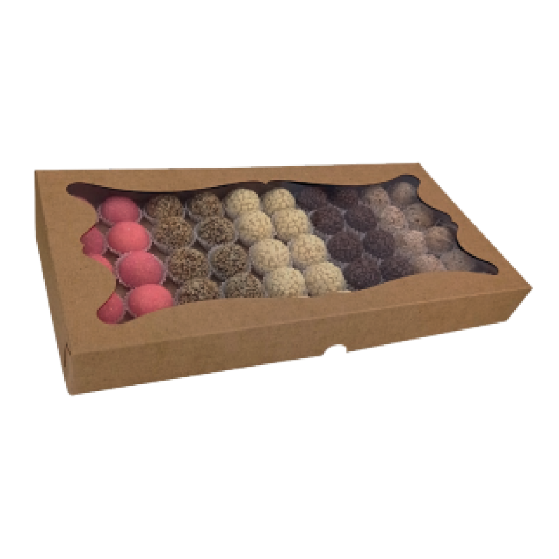 Caixa para 50 Doces Kraft com Berço e Visor - 10und Caixa para 50 Doces Kraft com Berço e Visor - 10und