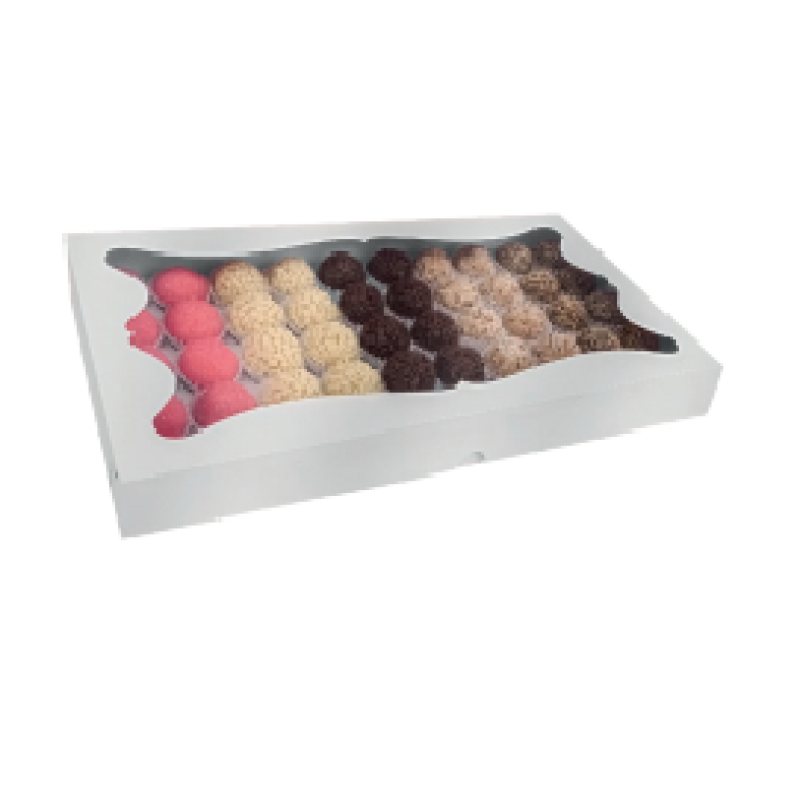 Caixa para 50 Doces Branca com Berço e Visor - 10und Caixa para 50 Doces Branca com Berço e Visor - 10und